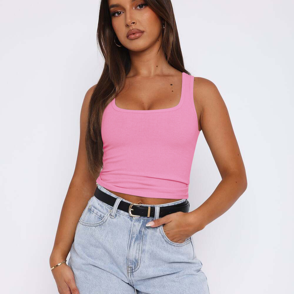 Sexy slim fit solid color ribbed vest 4