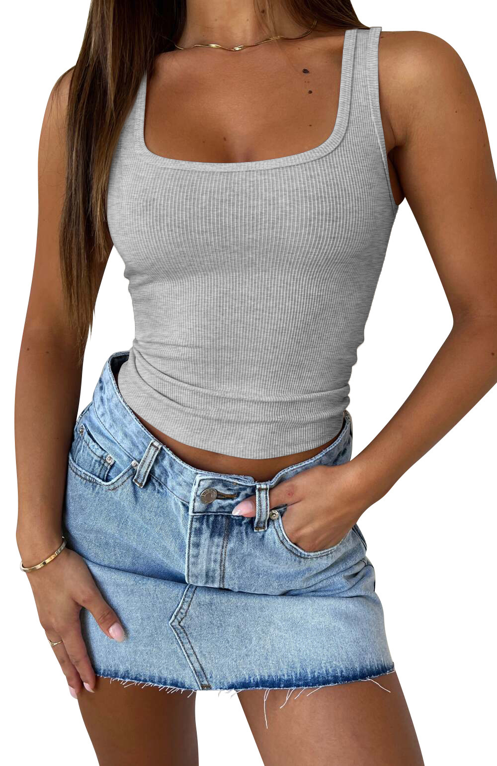 Sexy slim fit solid color ribbed vest 4