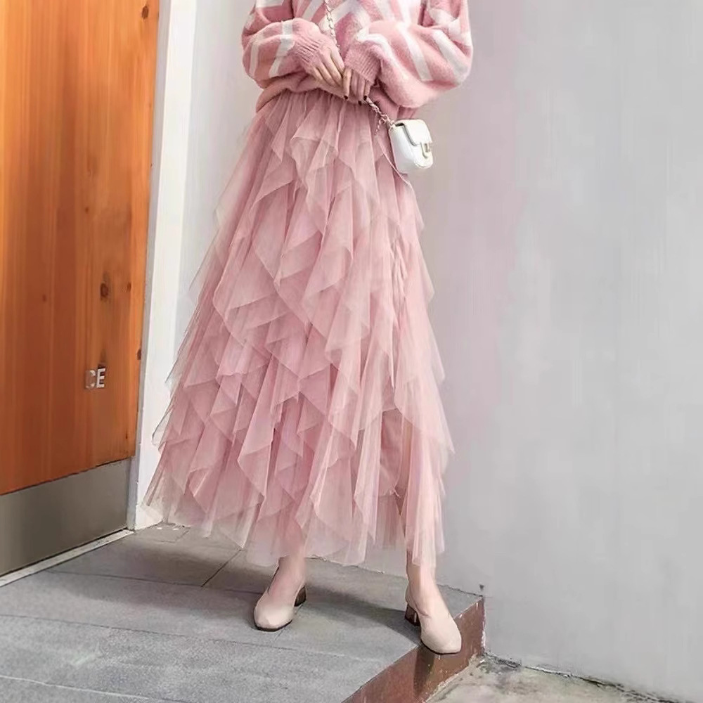 Irregular all-match high waist slim mesh skirt 15 01