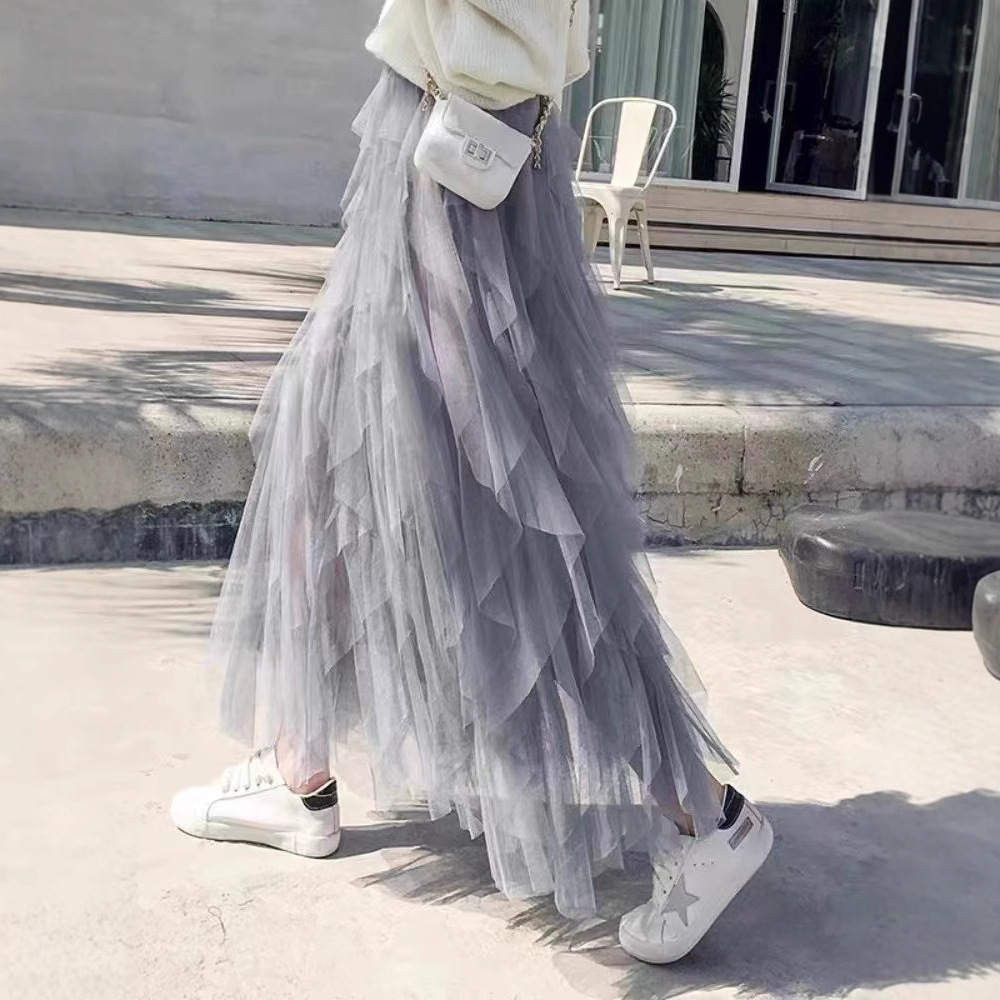 Irregular all-match high waist slim mesh skirt 15 02