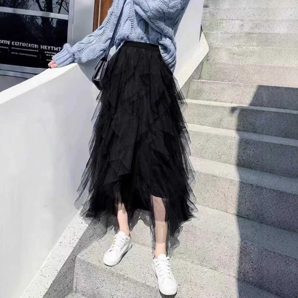 Irregular all-match high waist slim mesh skirt 15