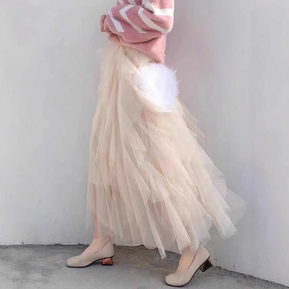 Irregular all-match high waist slim mesh skirt 15