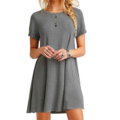 Short sleeve plus size solid color dress 20 01
