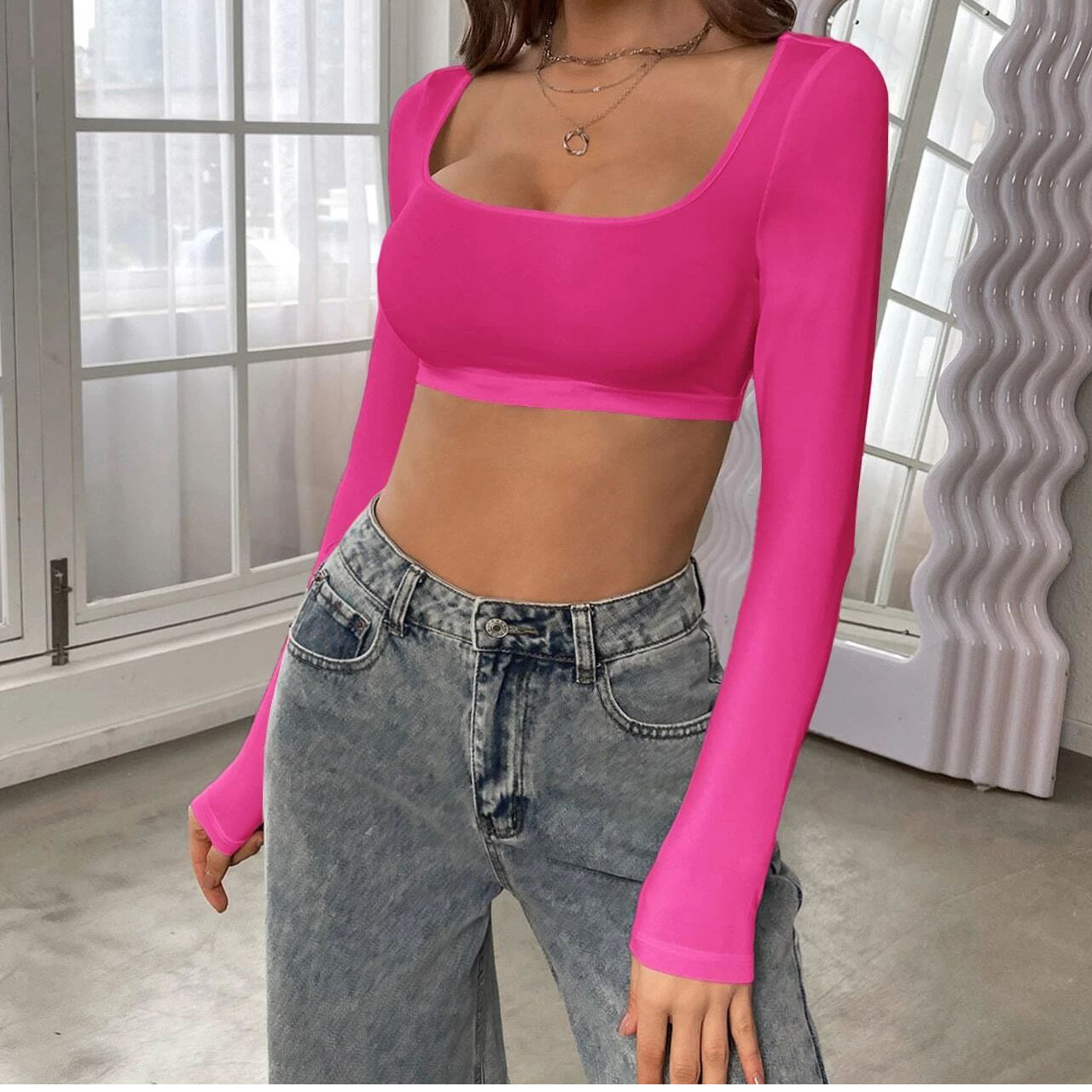 Sports casual cropped knitted high elastic long sleeves 26