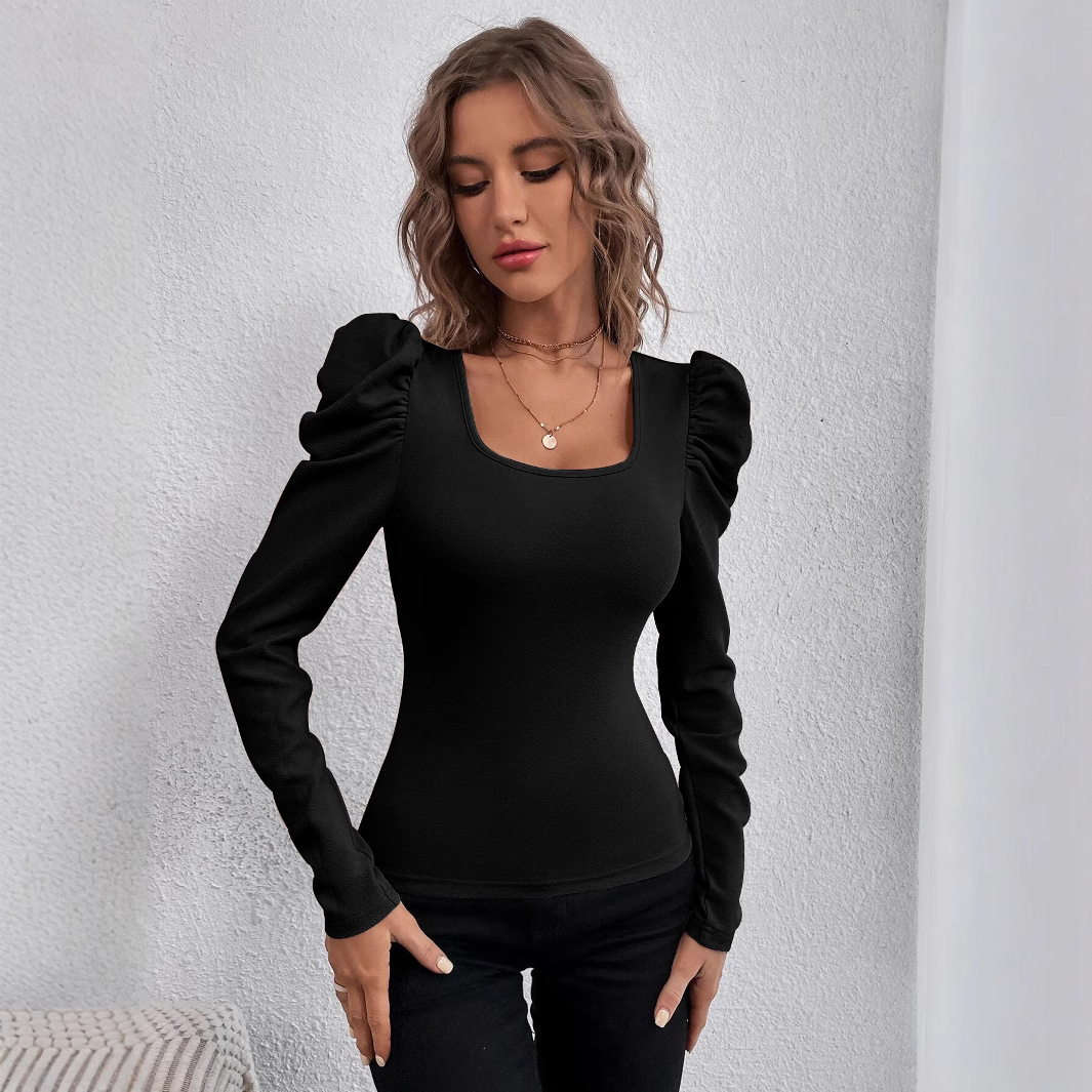 Fashion square neck slim long sleeve knit 29 02