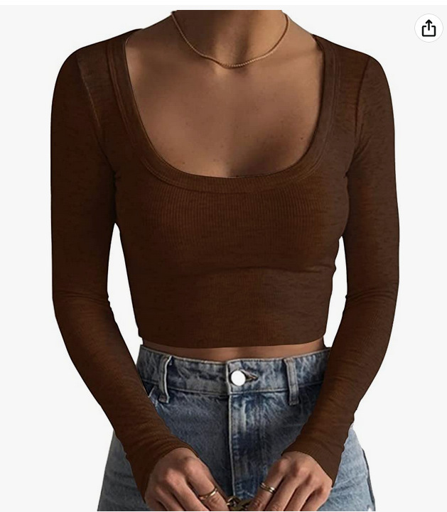 Round neck long sleeve ribbed short slim fit T-shirt 37