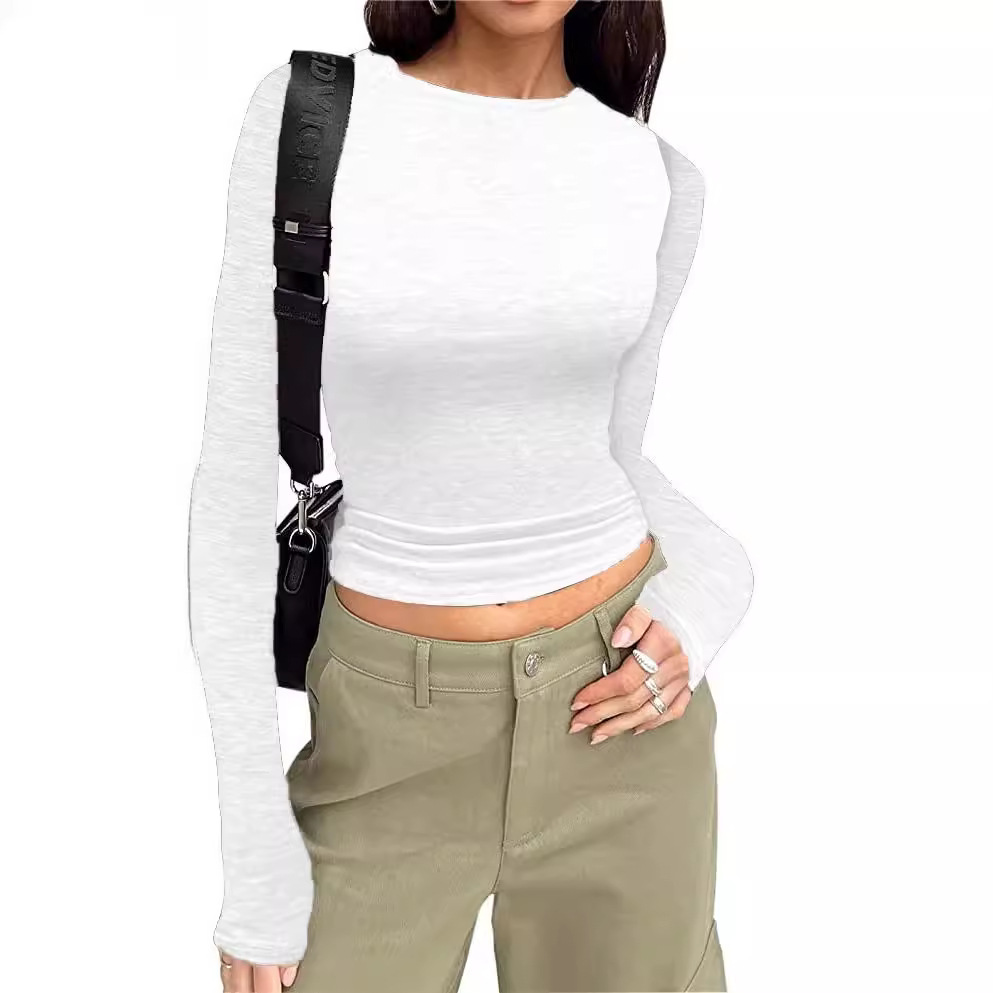 Women's solid color slim fit pullover bottoming shirt 34 02