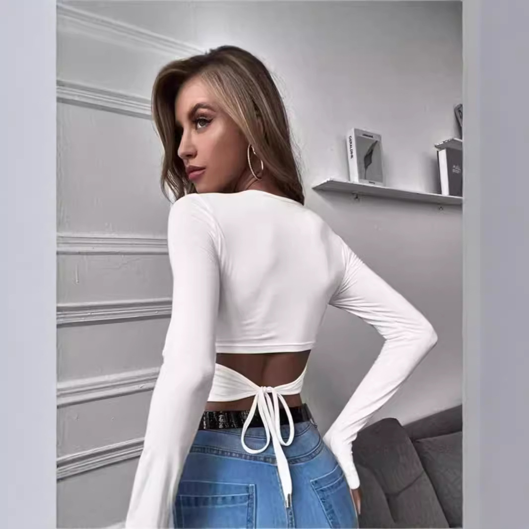 Design sense hollow back tie versatile long sleeves 41