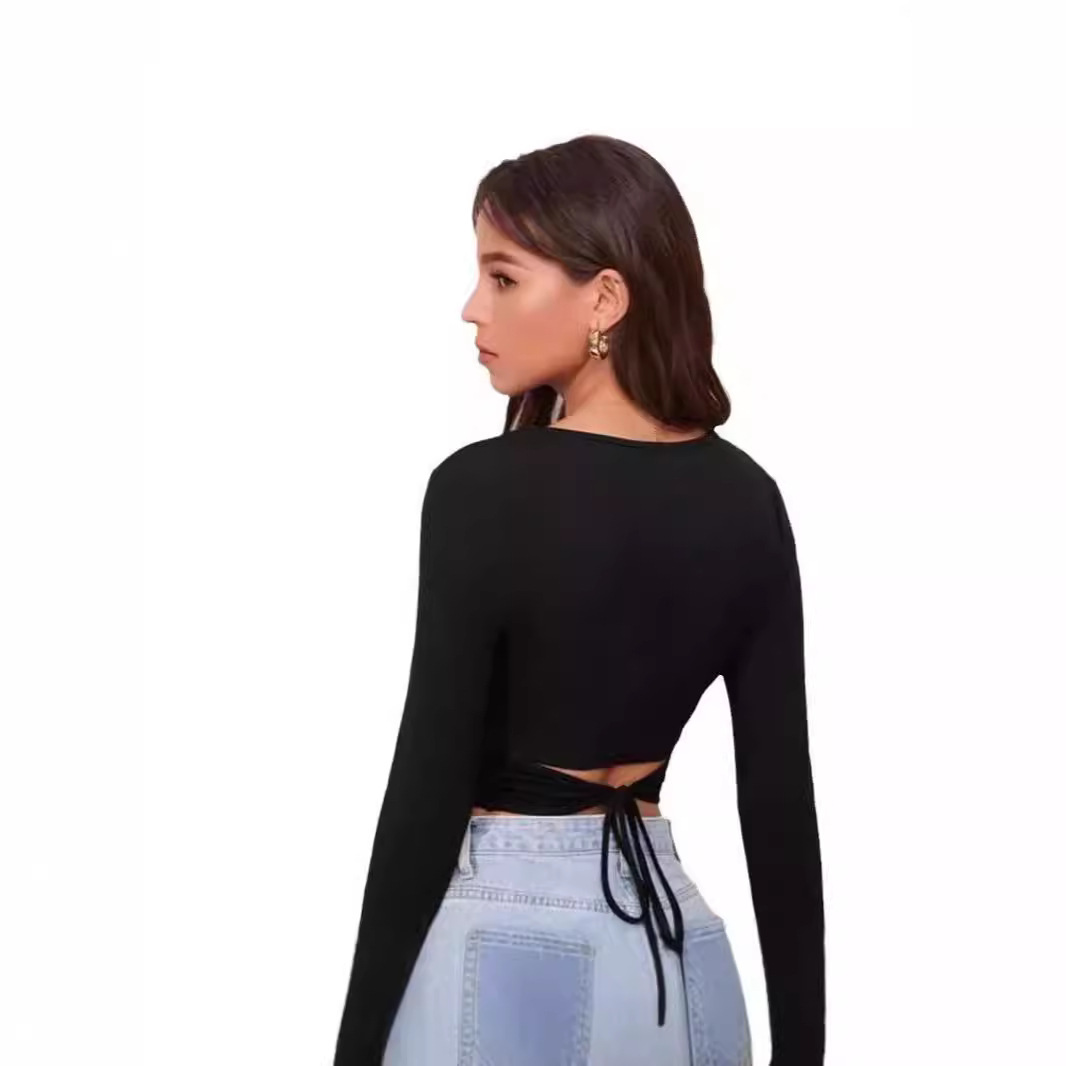 Design sense hollow back tie versatile long sleeves 41