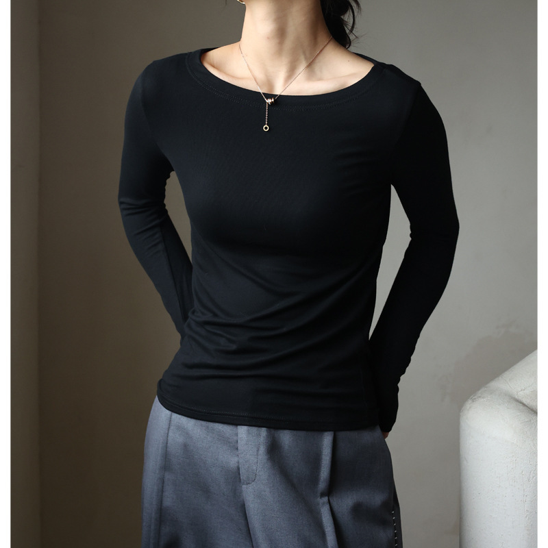 One-shoulder slim-fit long sleeves simple style 50