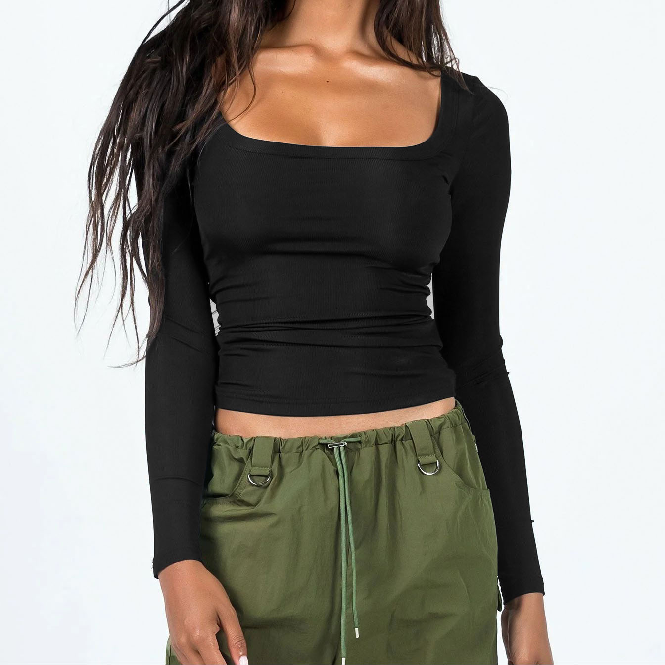 Sexy U-neck long-sleeved shirt with tights inside 51