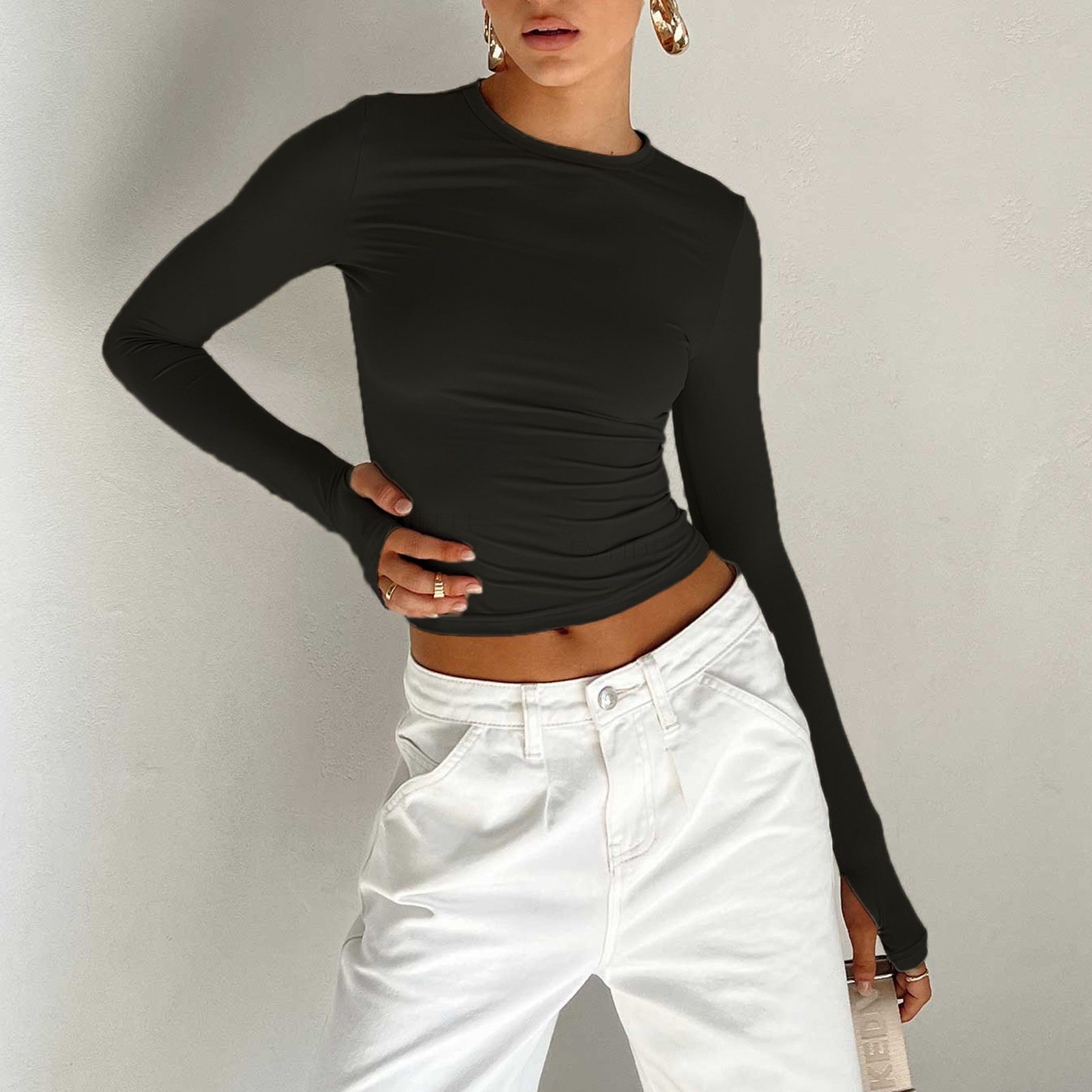 Solid color round neck slim bottoming shirt 49 01